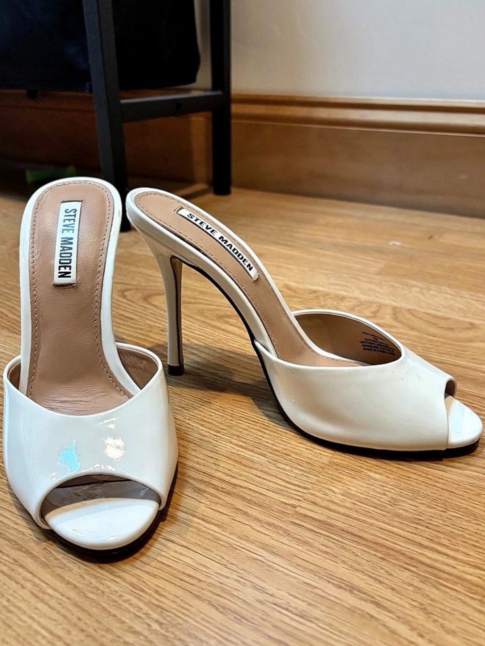 Steve Madden Santi Peep Toe White Patent Leather Heels